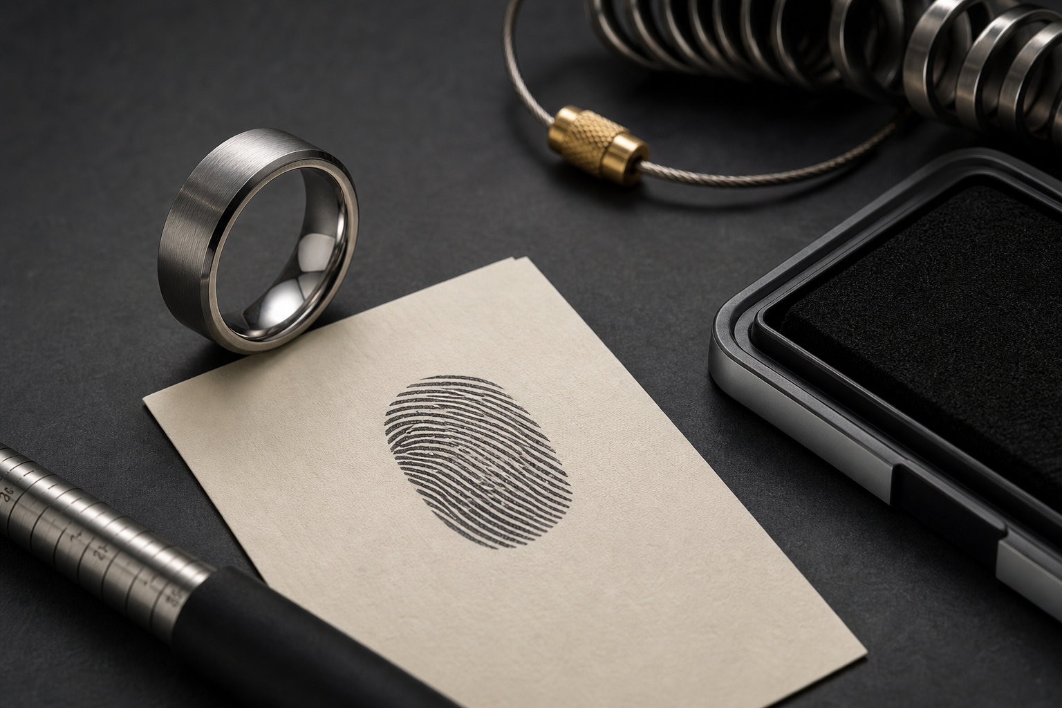 Premium fingerprint rings for men image with a masculine band and fingerprint source card